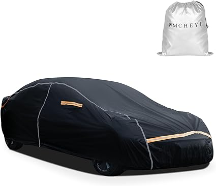 WMCHEYI Car Cover Waterproof All Weather, Multi-Layer Anti-Scratch Black Car Covers for Automobiles, Outdoor Sun UV Rain Snow Wind Protection Full Exterior Cover, Universal Fit for 210" Length Sedan