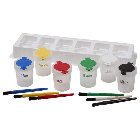 ECR4Kids Art Brush, Tray and Large Trilingual Paint Cups Set - Art Supplies for Kids and Toddlers (13-Piece Kit)