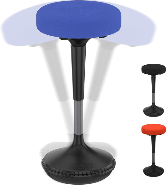 WOBBLE STOOL Standing Desk Chair ergonomic tall adjustable height sit stand-up office balance drafting bar swiveling leaning perch perching high swivels 360 computer adults kids active sitting blue