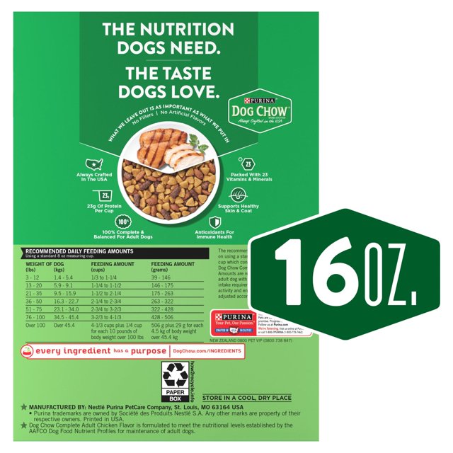 Purina Dog Chow Complete Adult Dry Dog Food Kibble With Chicken Flavor, 16 oz. Box