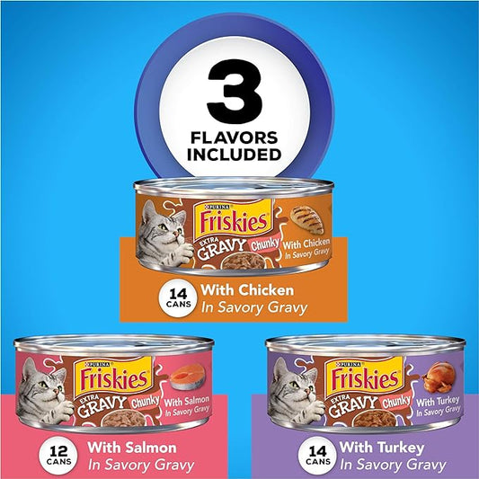 Purina Friskies Gravy Wet Cat Food Variety Pack, YUMbelievaBOX YUM-azing Extra Gravy Chunky - (40) 5.5 oz. Pull-Top Cans