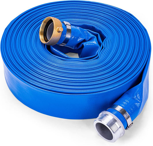 Beetqi 2" X 100FT Pool Backwash Hose Flexible Drain Hose for Swimming Pool, Heavy Duty Pool Hoses for Inground Pools, Lay Flat Sump Pump Discharge Hose with Aluminum Pin Lug Fittings, 6 Bar