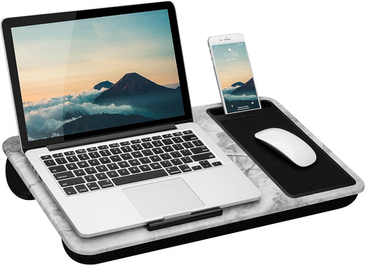 LAPGEAR Home Office Lap Desk with Device Ledge, Mouse Pad, and Phone Holder - White Marble - Fits up to 15.6 Inch Laptops - Style No. 91501