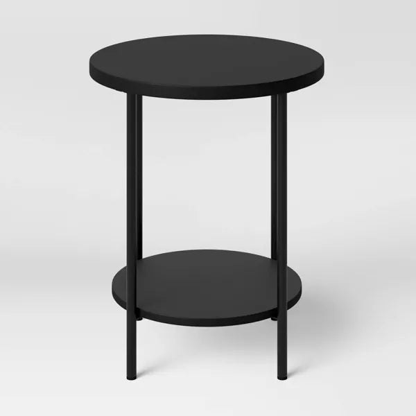 Wood and Metal Round End Table Black Room Essentials My Store