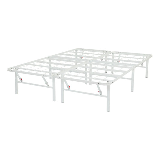Foldable Metal Platform Bed Frame with Tool Free Setup, 14 Inches High, Full, White