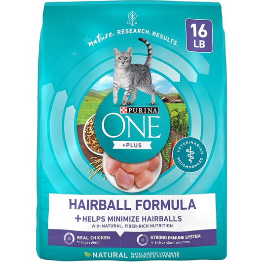 Purina ONE Natural Cat Food for Hairball Control, +PLUS Hairball Formula - 16 Lb. Bag