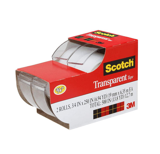 Scotch Transparent Tape, Standard Width, Engineered for Office and Home Use, Glossy Finish, 3/4 x 250 Inches, 2 Rolls 2157SS