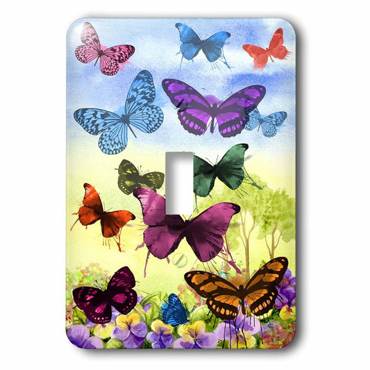 3dRose Image of One Dozen different Color Butterflies In Flight - Single Toggle Switch (lsp_281625_1)