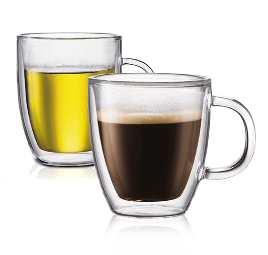 2 Double Wall Clear Insulated Glasses Green Black Tea Coffee Mugs Cups Hot&Cold EHD 6