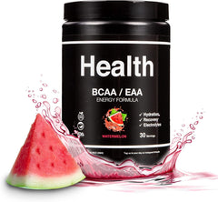 Organic Watermelon Flavor Health® BCAA + EAA Powder + Electrolytes | 0 Cal, Vegan, All-Natural, Sugar-Free | Hydration & Recovery for Men & Women | USDA Certified | Healthy