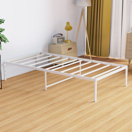 Lusimo Twin Bed Frame No Box Spring Needed 14 inch Heavy Duty Metal Platform Bed Frame Twin Size Anti-Slip Support Easy Lock Assembly, White
