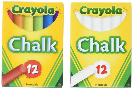 Non-Toxic White Chalk(12 ct box)and Colored Chalk(12 ct box) Bundle, Not intended for use on school chalkboards By Crayola