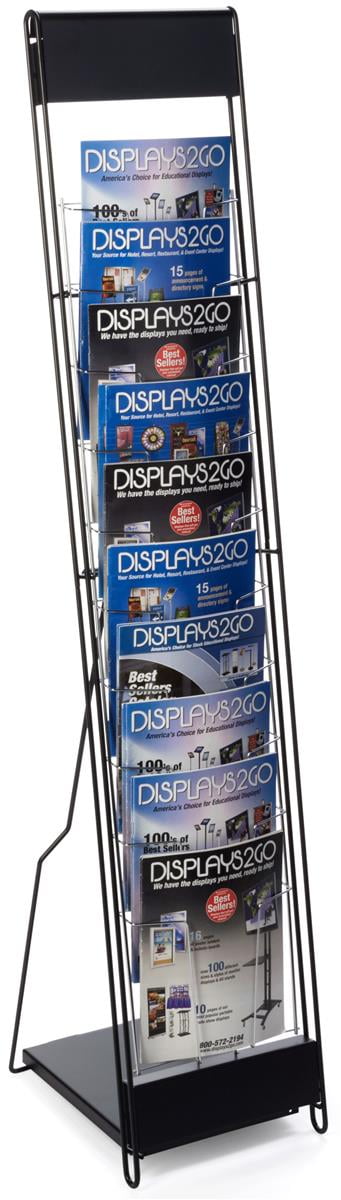 Portable Magazine Rack with 10 Pockets for 8.5x11 Catalogs, Carry Bag Included, 54"h Floor-standing Literature Display with Tiered Design, Steel (Black) (NCYBRCHBLK)