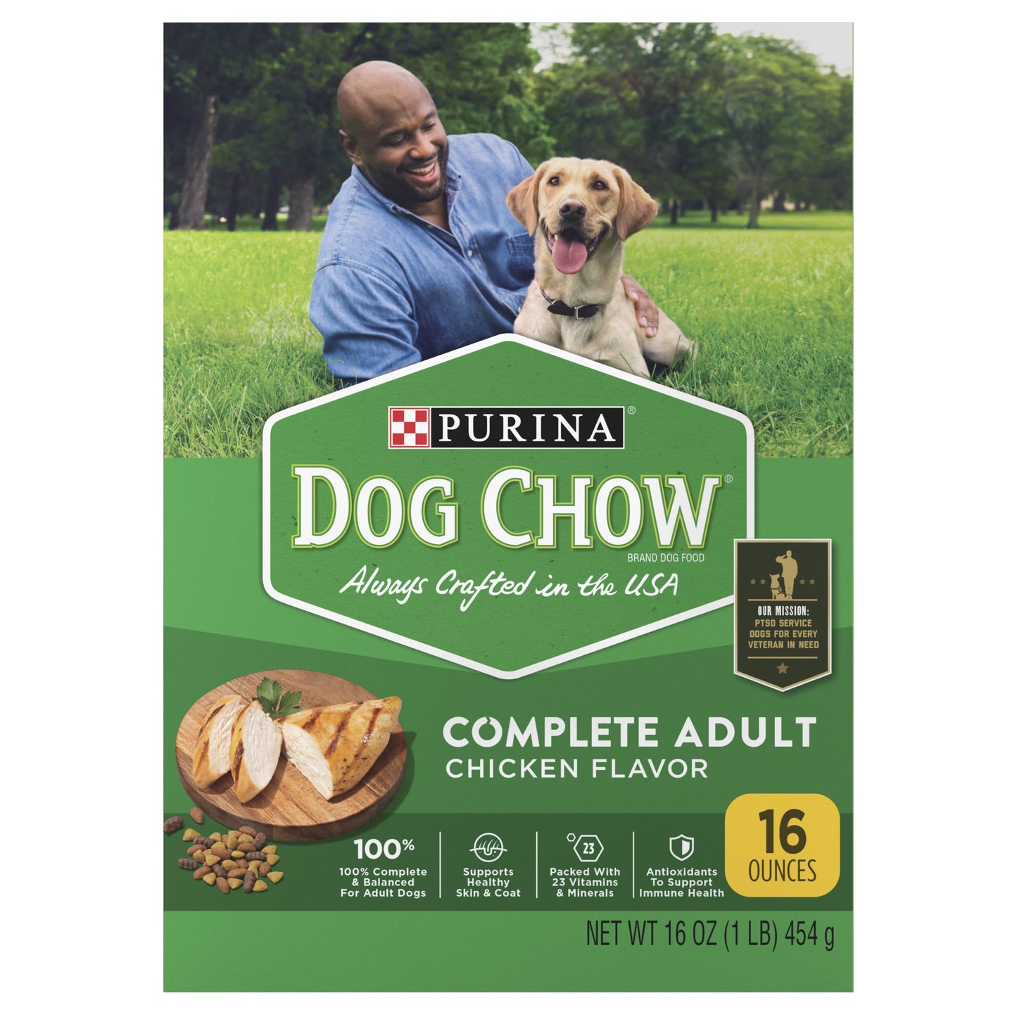 Purina Dog Chow Complete Adult Dry Dog Food Kibble With Chicken Flavor, 16 oz. Box